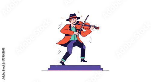 A Cheerful Musician Plays Violin With Energy and Grace In A Deep Black Backdrop