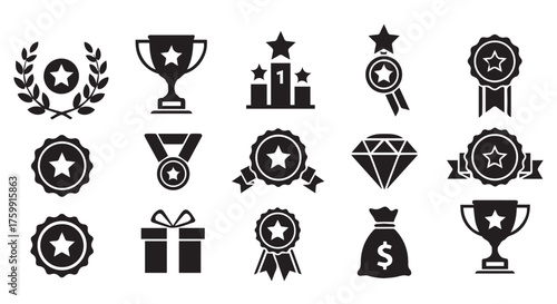 Collection of award and achievement icons isolated on transparent background