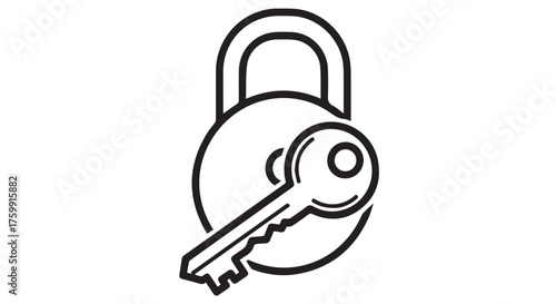 Padlock and key icon representing security and access isolated on transparent background