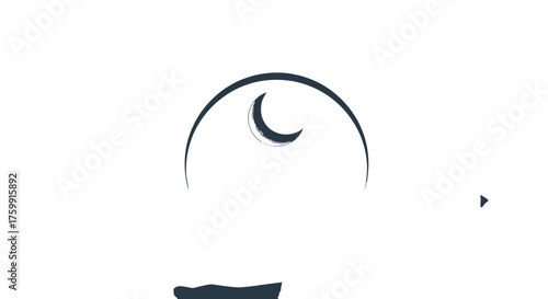 Abstract Crescent Moon Displayed Beneath an Arch in Deep Midnight Blackness