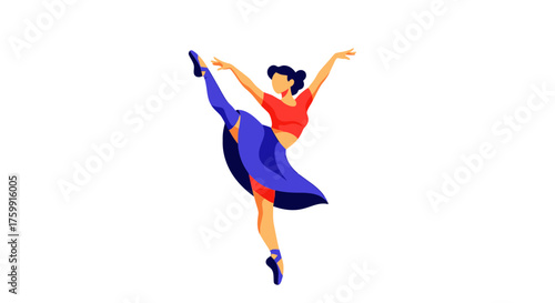 Abstract Dancer Performing Graceful Movement on Black Background Stylish Graphic Illustration
