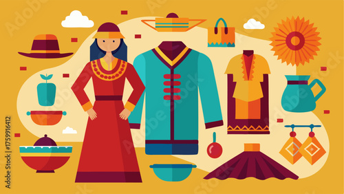 A display of traditional clothing and artifacts from different cultures along with information about their cultural significance and traditions.