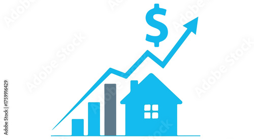 Real estate market growth with rising prices and investment returns, isolated on transparent background