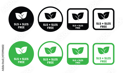 SLS and SLES free label. Paraffin, sulfate, phosphate and paraben free illustration for product packaging sign, symbol, badge or emblem isolated.
