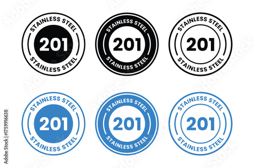 Stainless steel 201 design logo badge template illustration. Stainless steel 201 icon, sticker, label, emblem, stamp, symbol, black, line, flat vector, isolated illustration.