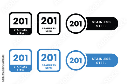 Stainless steel 201 design logo badge template illustration. Stainless steel 201 icon, sticker, label, emblem, stamp, symbol, black, line, flat vector, isolated illustration.