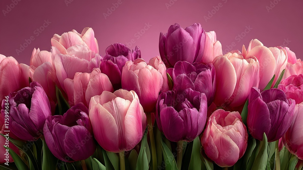 Fototapeta premium Vibrant Pink and Purple Tulips: Elegant Floral Display