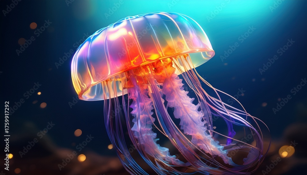Fototapeta premium charming translucent jellyfish character with vibrant details