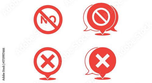 Set of red prohibition and cross symbols isolated on transparent background