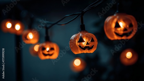 Spooky Halloween Pumpkin Lights Illuminate Dark Night for Festive Decorations and Holiday Celebrations