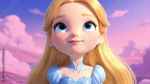 Animated Princess with Blonde Hair and Blue Eyes