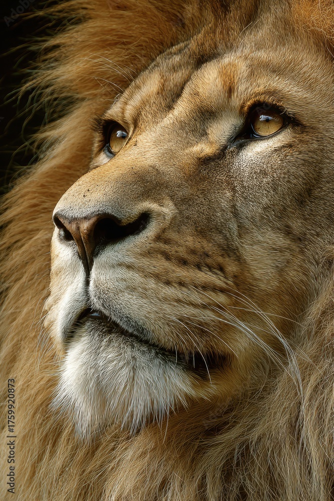 Fototapeta premium Lion showing strength and courage looking up