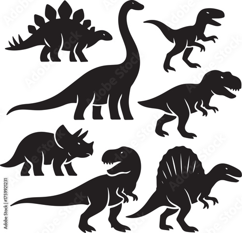 PrintCollection of silhouetted dinosaur illustrations on a textured background