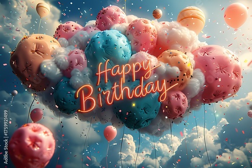 Celebrate a special day with this vibrant balloon cloud, a joyful and colorful birthday design perfect for cards, social media, and cheerful greetings