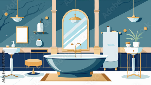 A extravagant bathroom with a freestanding bathtub marble countertops and gold fixtures.