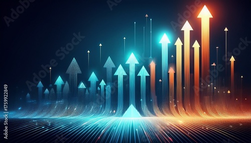 futuristic backdrop featuring rising arrow shapes for growth progress and business success visuals