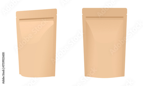 stand up paper pouch packaging mockup, front and side view vector illustration isolated on white background.