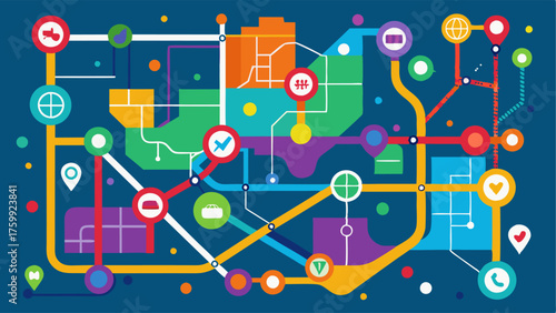 A colorful map of all the routes and stops available at the transportation hub.