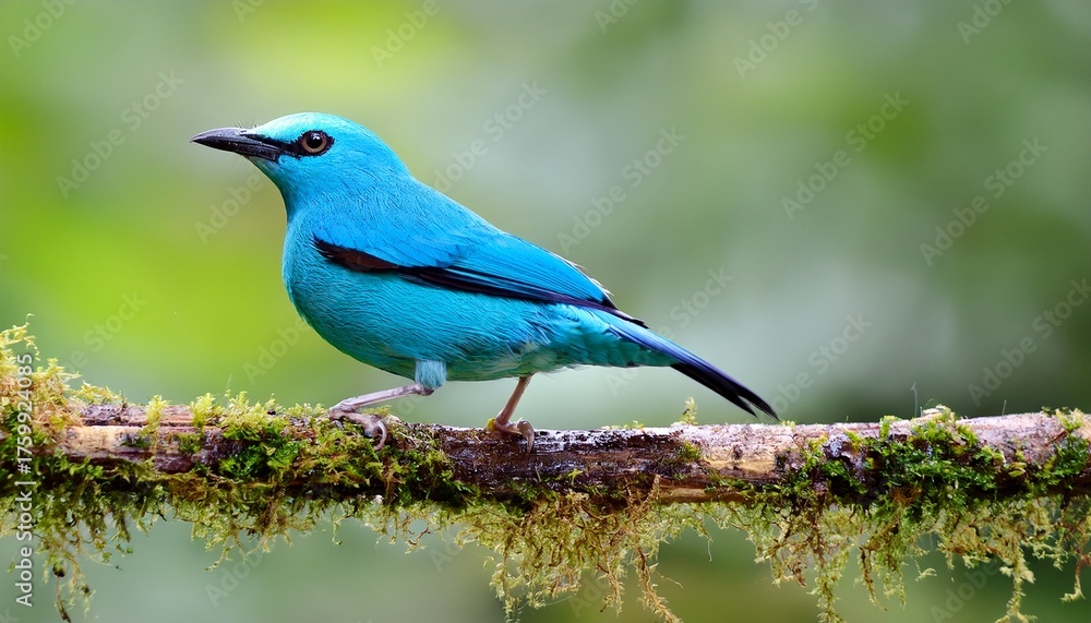 Obraz premium Costa Rica Birdwatching Blue Dacnis Or Turquoise Honeycreeper Dacnis Cayana Small Passerine Bird From Costa Rica Blue Bird In The Nature Habitat Sitting On The Gree Branch In The Forest