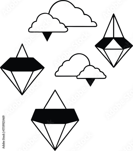 Surreal vector collage of floating geometric islands