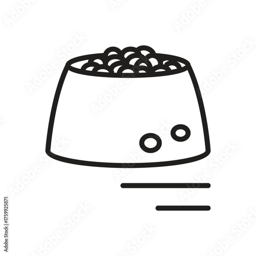 A dog bowl filled with food pellets complete with two circular indentations near the base. Editable stroke line  icon