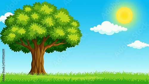 Cartoon Tree Landscape: Sunny Day Illustration