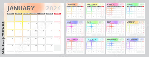 Colorful 2026 Calendar Design with Different Color for Every Month