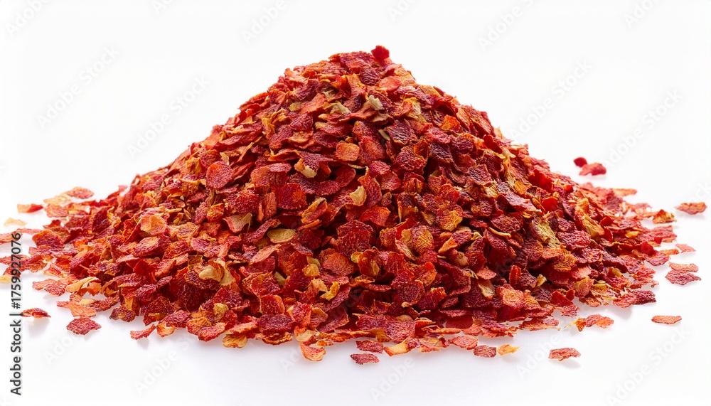 Naklejka premium Pile Of Red Pepper Flakes On A White Background