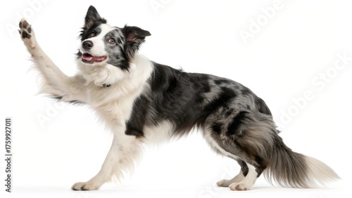 Cute Border Collie puppy sitting on a white background for a studio portrait