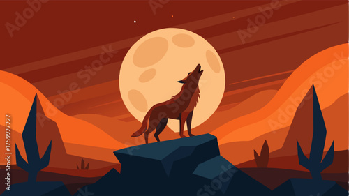 A coyote howling at the moon its haunting call echoing through the silent desert.