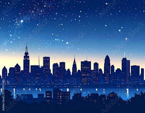 Fototapeta Naklejka Na Ścianę i Meble -  Glistening cityscape under a starry night sky