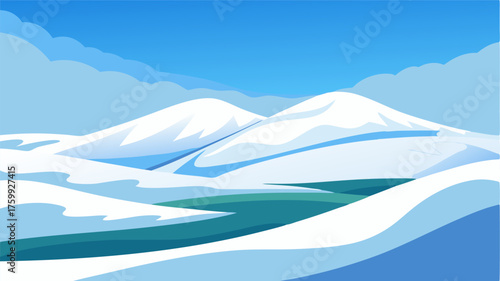 A blanket of snow covers the rolling hills blanketing them in a crisp white layer.