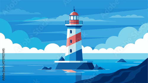 Against the backdrop of the vast ocean the lighthouse serves as a symbol of stability and safety.