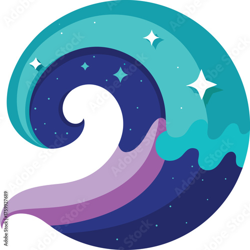 Maximalist geometric wave pattern forming surreal landscape