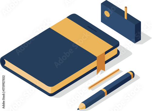 Elegant isometric stationery set vector illustration for professional and creative use