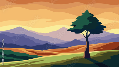 A lone cypress tree stands tall against the rolling Mediterranean hills its silhouette a symbol of the enduring beauty of this landscape.