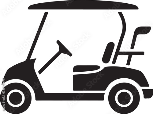 Black and white stylized golf cart with clubs vehicle transportation