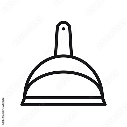 Black line drawing of a dustpan with a handle and a scoop. Editable stroke line  icon