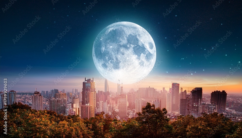 Fototapeta premium full moon over city