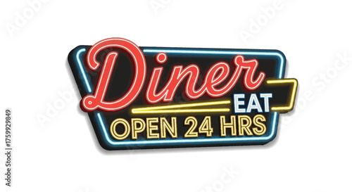 Neon diner sign with the words 