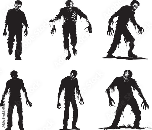 Six zombie silhouettes vector illustration