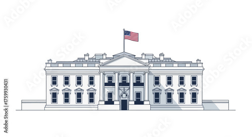 Front view illustration of the White House, the official residence and workplace of the President of the United States.