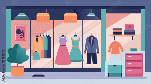 A boutique clothing store with stylish window displays and racks of unique ontrend clothing options.