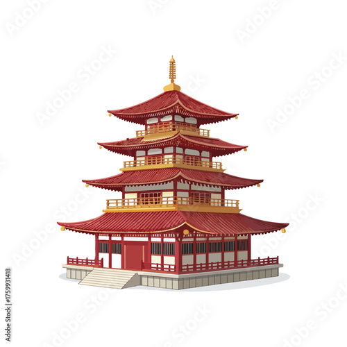 Create a bold vector illustration of a Chinese-style Buddhist temple 