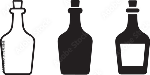 Three stylized black bottle icons with stoppers white