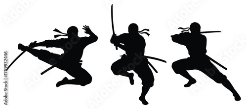 Dynamic ninja warrior silhouette in action