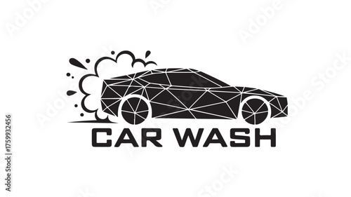 Sleek geometric car wash logo with bubbles, offering a modern and professional design for automotive businesses, showcasing cleanliness and efficiency in a stylized, eye catching graphic