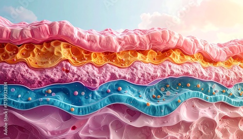 Layered abstract image with pastel colors depicting tissue or other structures