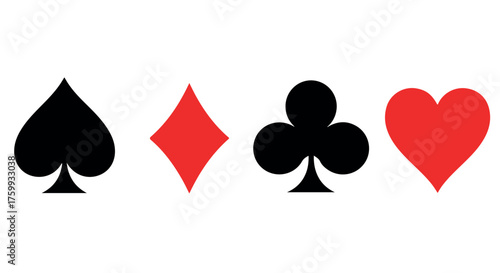 Four standard playing card suit symbols isolated on transparent background