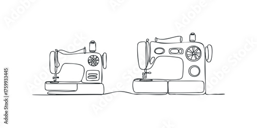 Two sewing machines line drawing